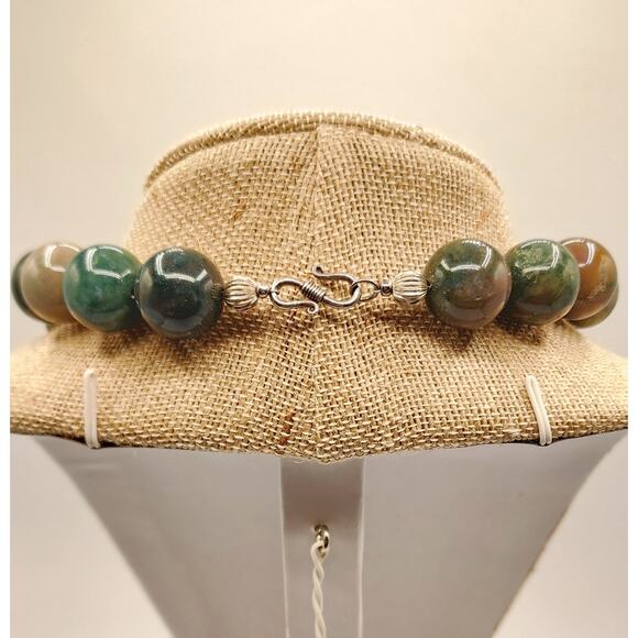 Artisan Gemstone Necklace Indian Agate Jasper Pearl w/ Sterling Clasp - Picture 4 of 8